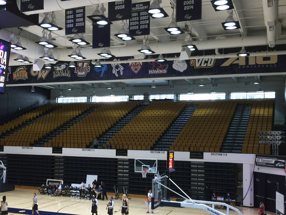 George Washington University Smith Center arena branding large format beam banners